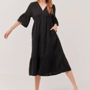 Pact Black Coastal Double Gauze Midi Dress